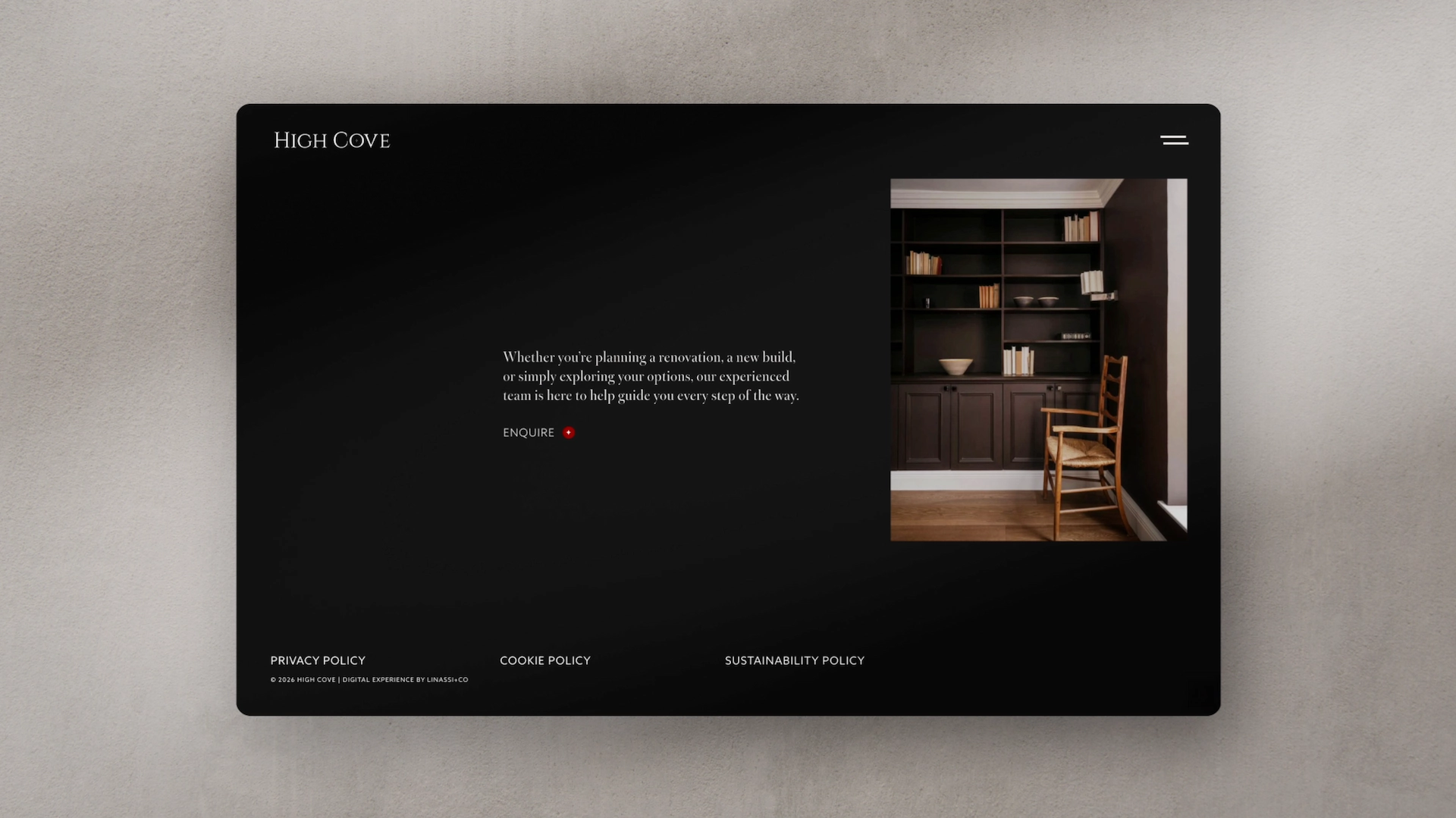 High Cove | Desktop Footer Website Detail | Linassi+Co